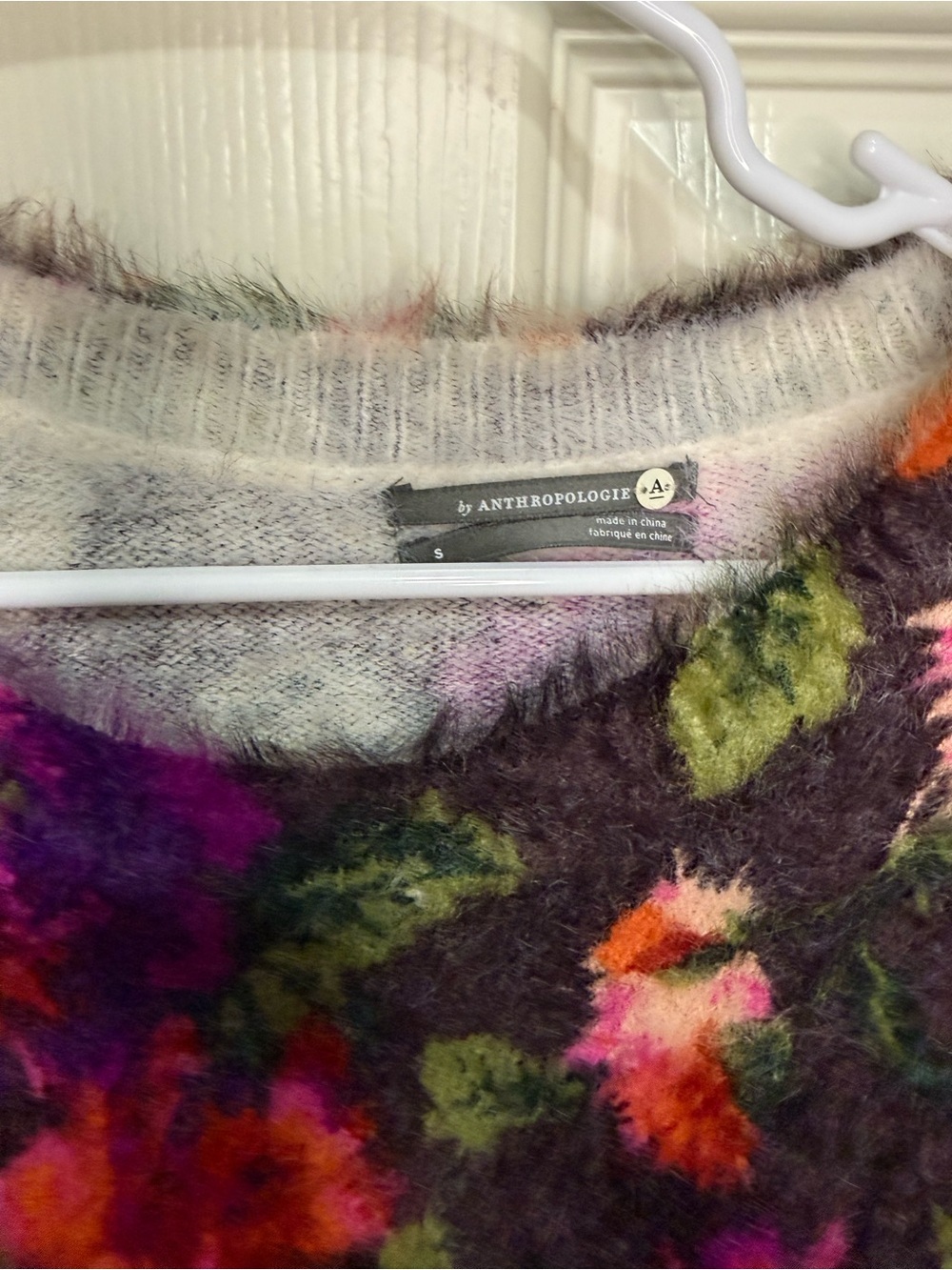 Anthropologie Fuzzy Floral Sweater Small Coquette Cozycore Soft Girl Cottagecore - Picture 3 of 4